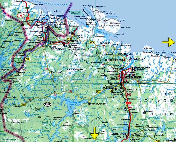 Road map North-west Kola Peninsula